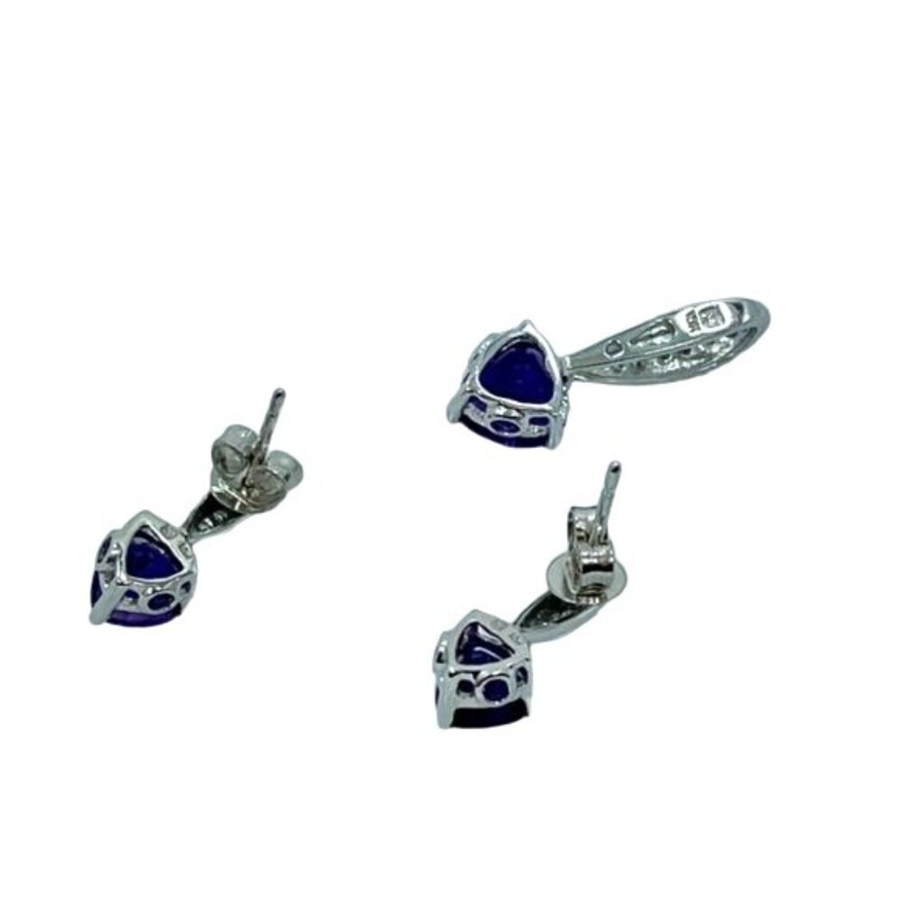 10K White Gold Heart-Shaped Amethyst and White Sapphire Earrings and Pendant Set - Picture 4 of 5